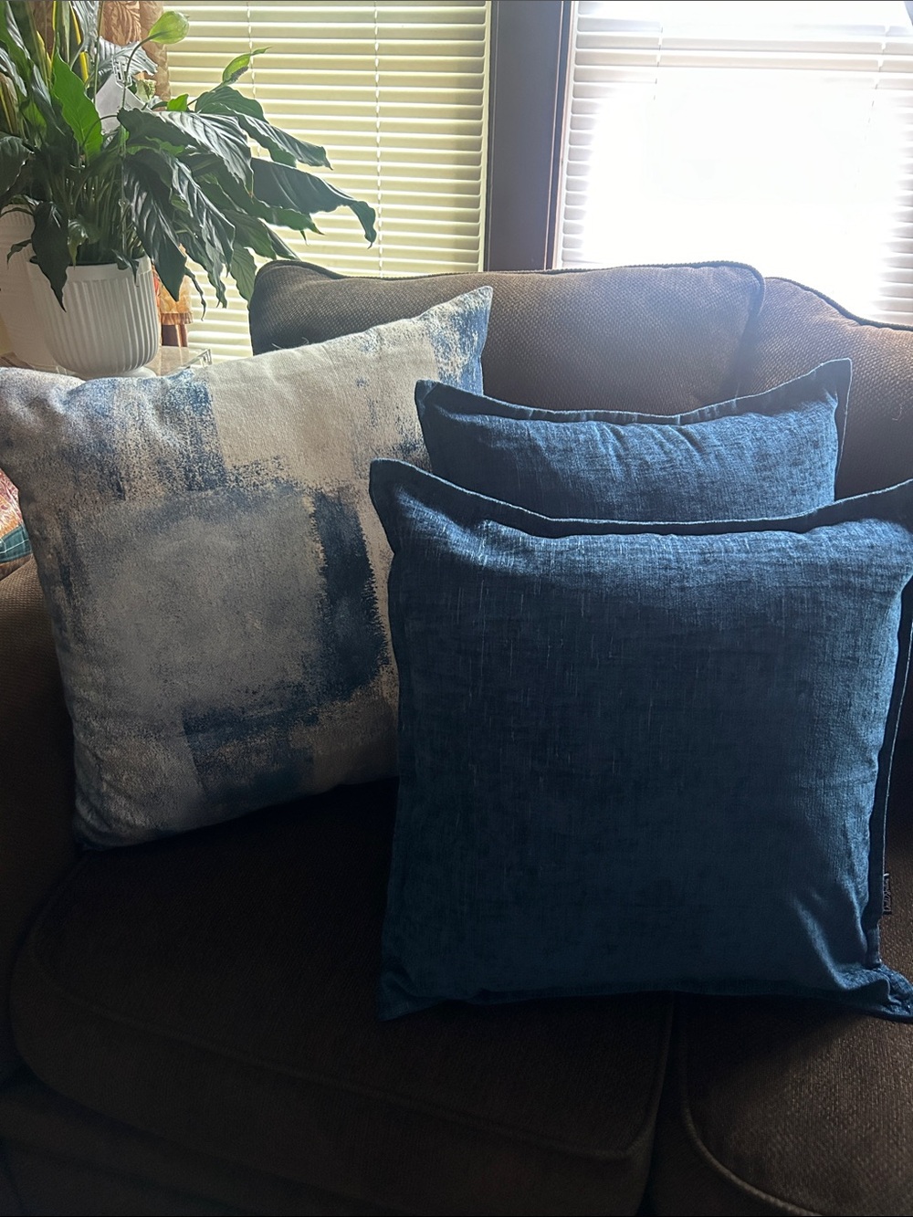 Set of 3 Deep Blue Decorative Accent Pillows
